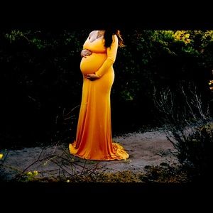 Orange long sleeve maternity gown